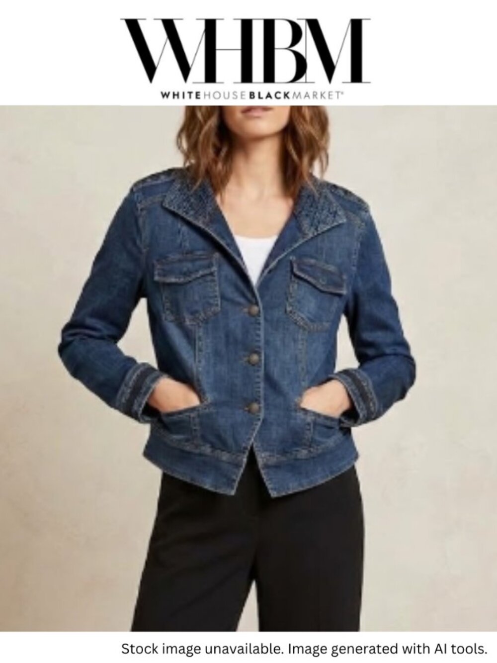 White House Black Market Cropped Stretch Denim Jean Jacket NWOT Dark Wash, 12